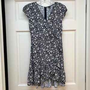 J. Crew Mercantile short sleeve blue and white floral faux wrap dress size 2